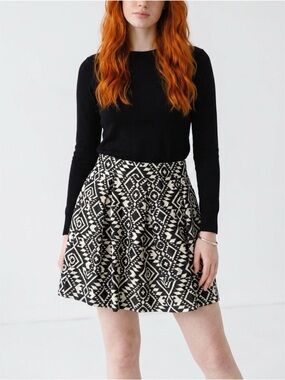 Xhilaration Black and White Geometric Pleated Skater Skirt